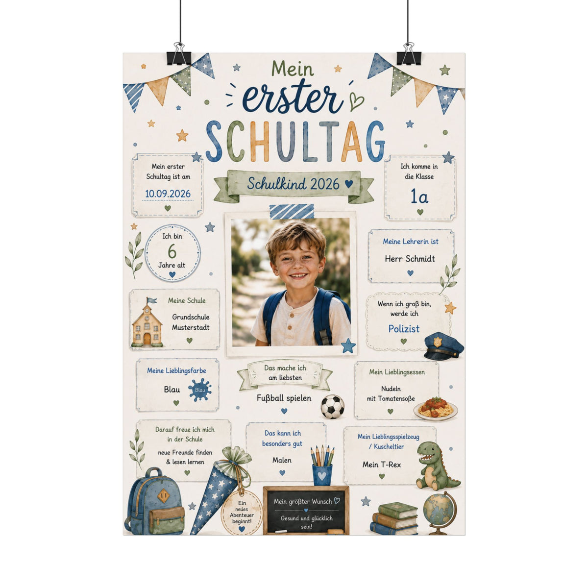 Personalisiertes Einschulung Poster mit Foto | Mein erster Schultag | Schulkind 2026 | Erinnerung Einschulung | Geschenk Schulanfang