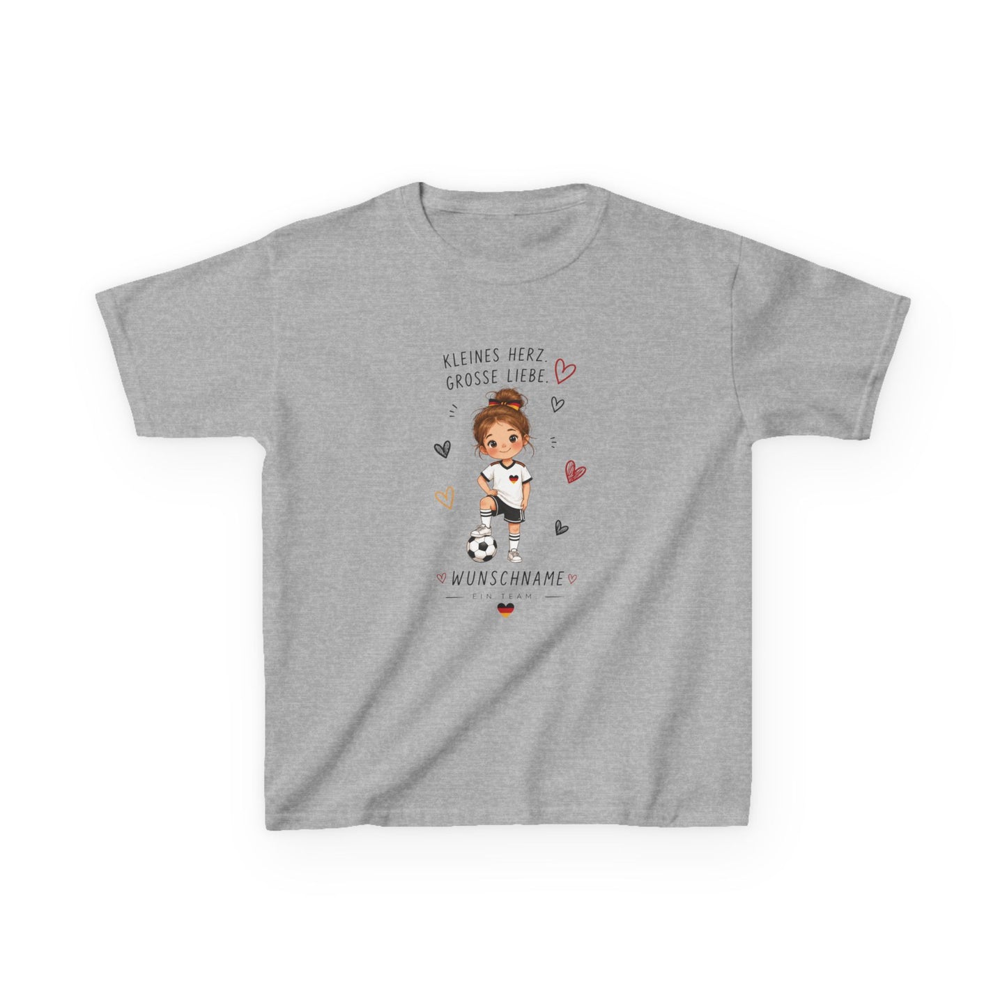 Fußball Mädchen Shirt Personalisiert | Kinder T-Shirt mit Name | Deutschland Fan Shirt | Kleines Herz Große Liebe | Fußball Geschenk