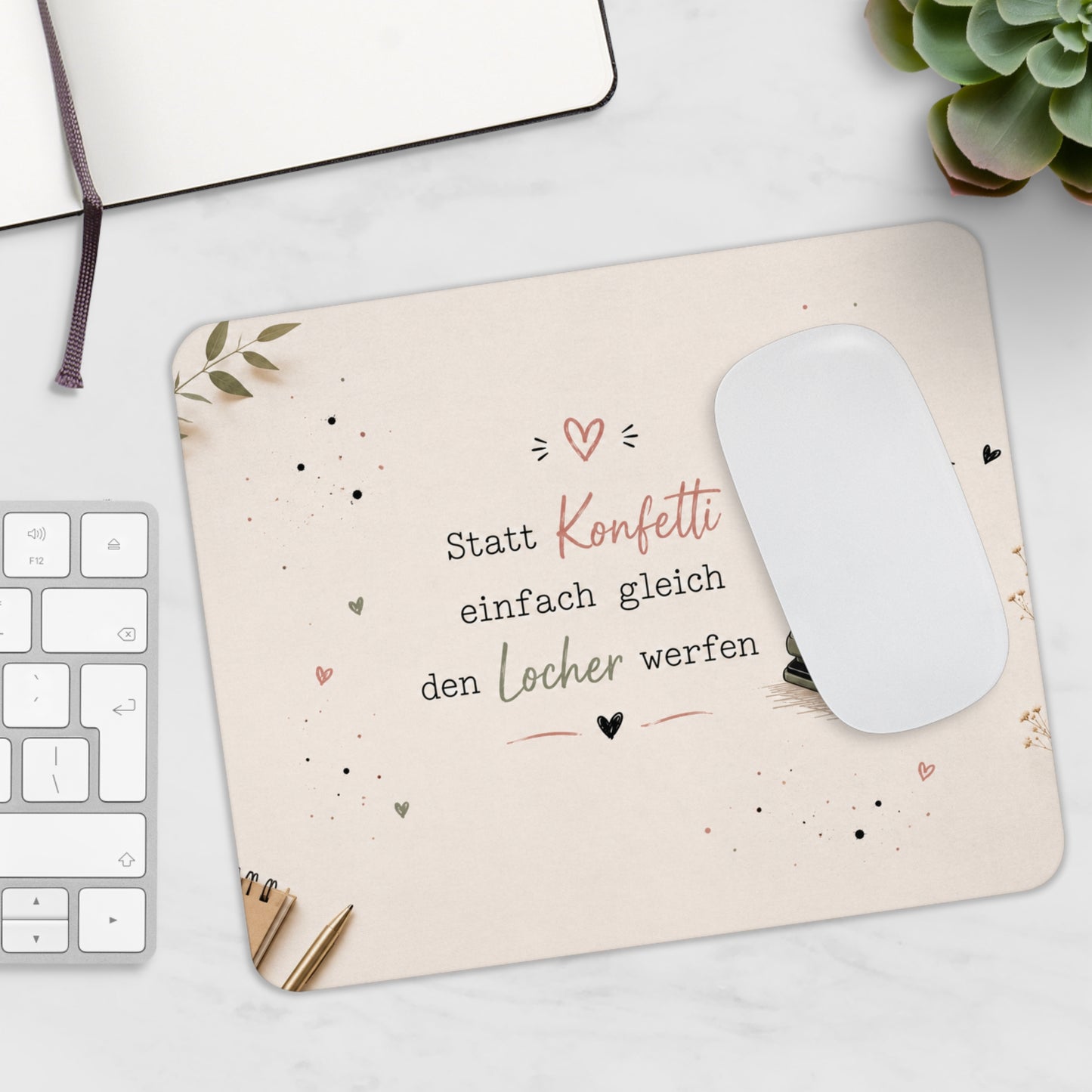 Lustiges Mauspad Büro | Statt Konfetti einfach gleich den Locher werfen | Home Office Geschenk | Büro Humor