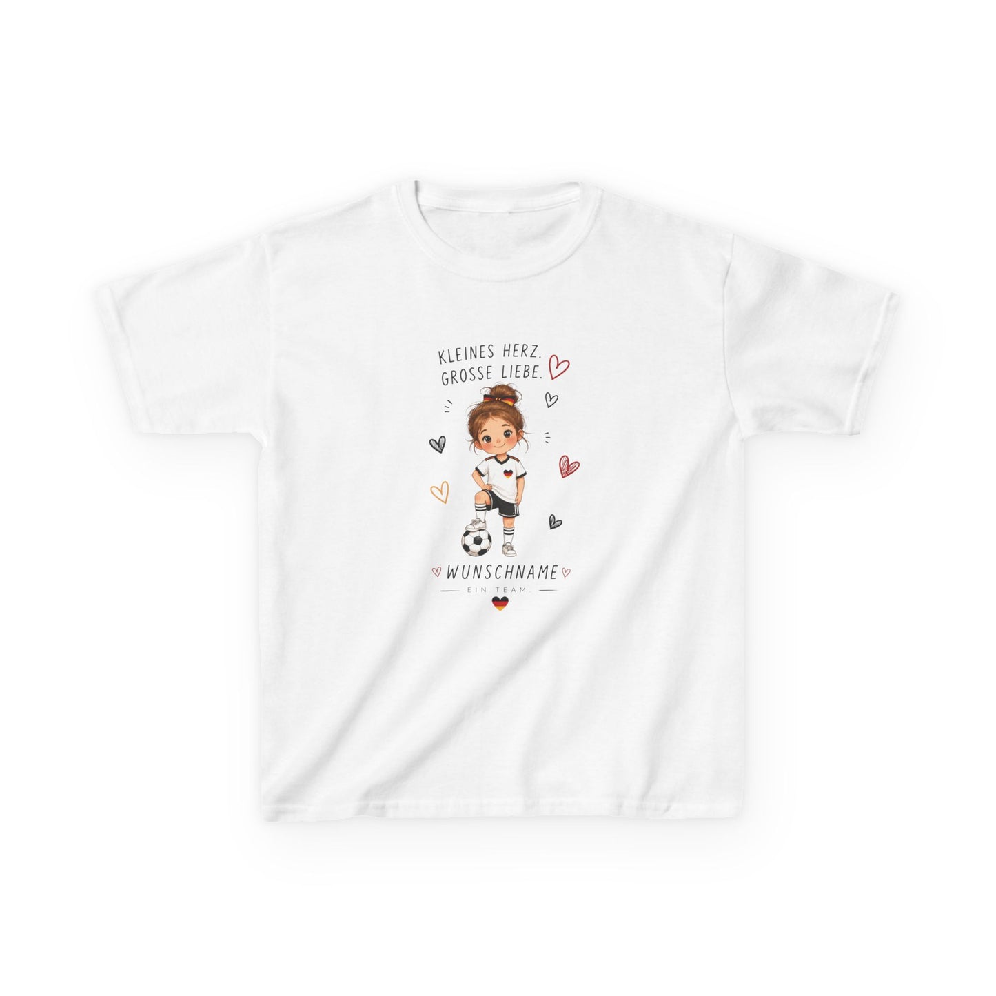 Fußball Mädchen Shirt Personalisiert | Kinder T-Shirt mit Name | Deutschland Fan Shirt | Kleines Herz Große Liebe | Fußball Geschenk