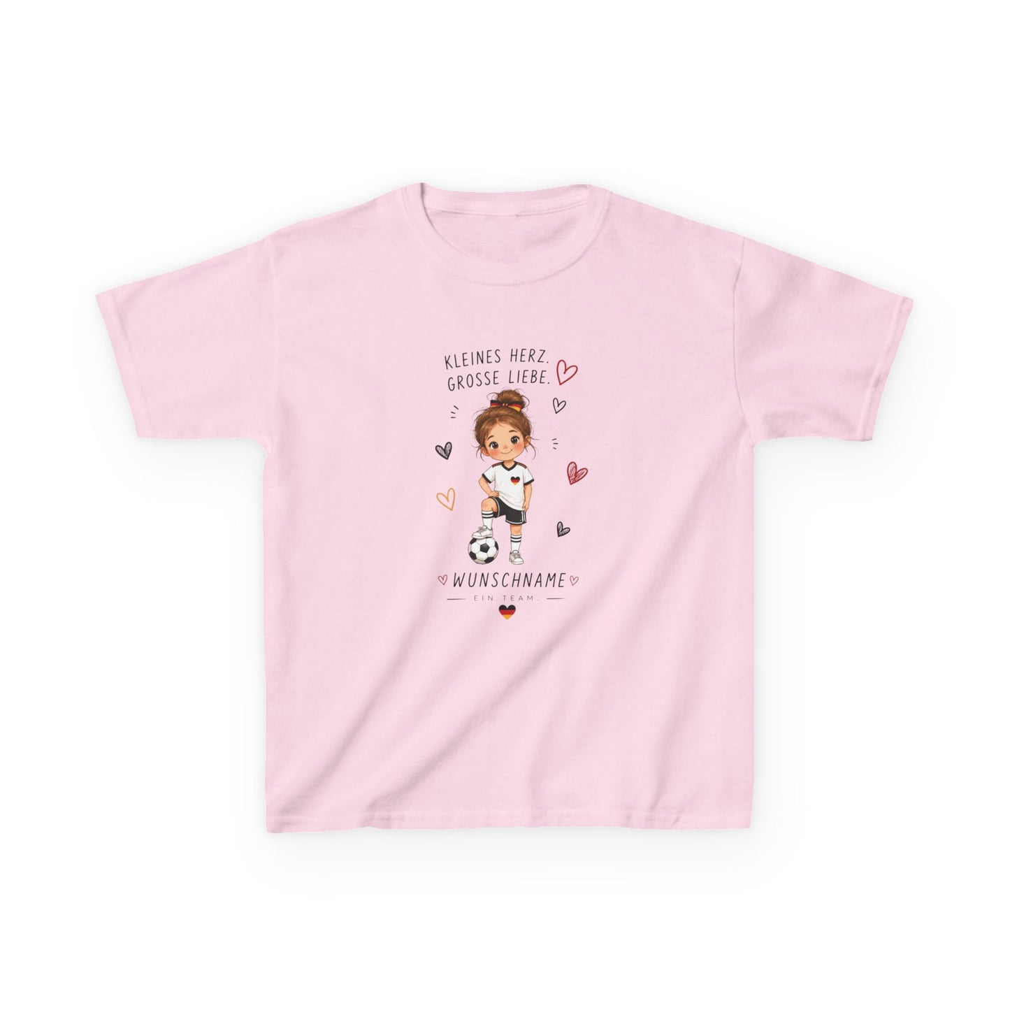 Fußball Mädchen Shirt Personalisiert | Kinder T-Shirt mit Name | Deutschland Fan Shirt | Kleines Herz Große Liebe | Fußball Geschenk