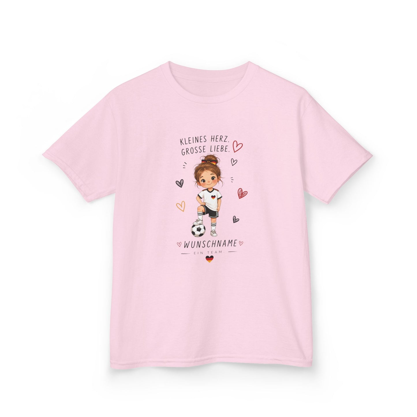Fußball Mädchen Shirt Personalisiert | Kinder T-Shirt mit Name | Deutschland Fan Shirt | Kleines Herz Große Liebe | Fußball Geschenk