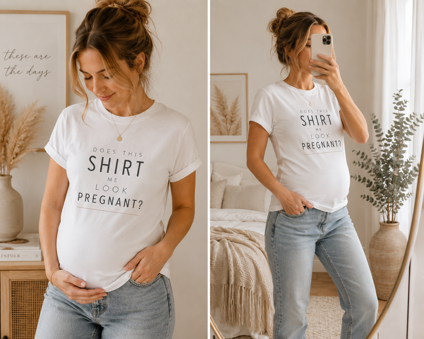Schwangerschaftsverkündung Shirt Damen / Sieht dieses Shirt schwanger aus? / Lustiges Schwangerschaft Shirt / Baby Ankündigung