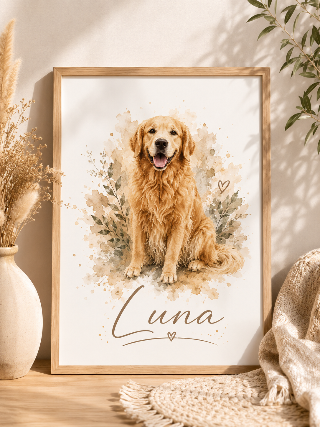 Personalisiertes Hundeposter | Aquarell Haustierportrait mit Name | Individuelles Hunde Poster | Geschenk für Hundebesitzer | Tierportrait