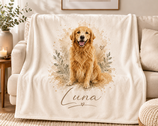 Personalisierte Haustierdecke mit Foto| Sherpa Fleecedecke mit Hundeportrait & Name | Individuelle Kuscheldecke | Geschenk für Hundebesitzer