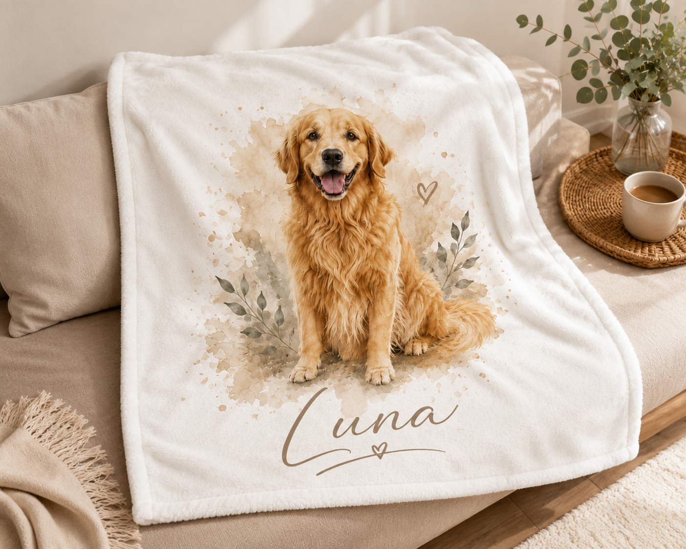 Personalisierte Haustierdecke mit Foto| Sherpa Fleecedecke mit Hundeportrait & Name | Individuelle Kuscheldecke | Geschenk für Hundebesitzer