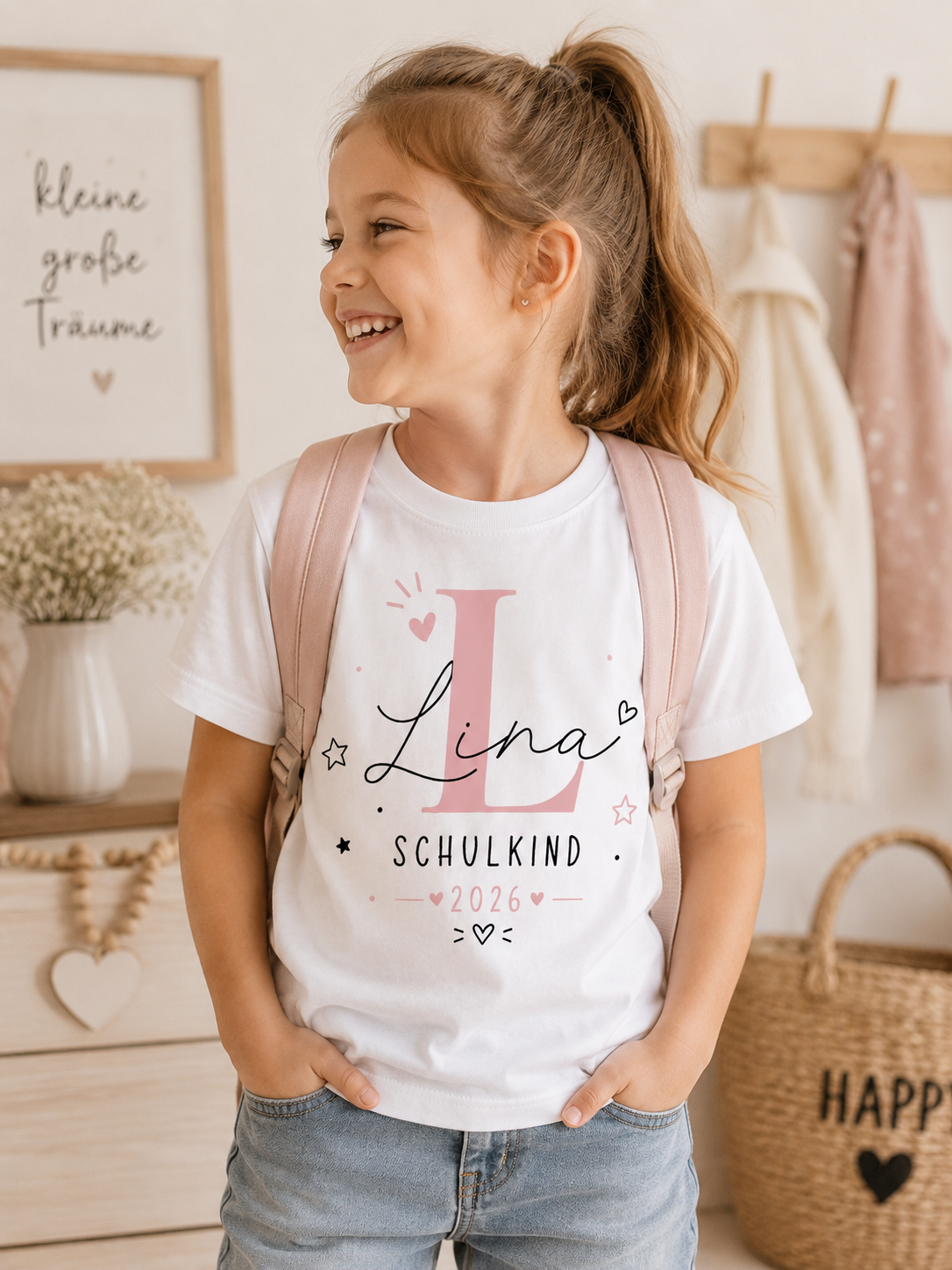 Personalisiertes Schulkind Shirt 2026 | Einschulung Shirt mit Name | Mädchen T-Shirt 1. Klasse | Geschenk zur Einschulung | Erstklässler