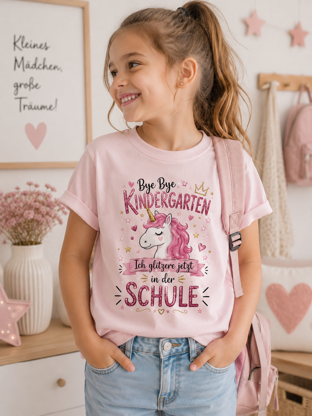 Einschulung Shirt Mädchen | Bye Bye Kindergarten Einhorn Shirt | Schulkind 2026 T-Shirt | Erster Schultag Geschenk | Einhorn Schule
