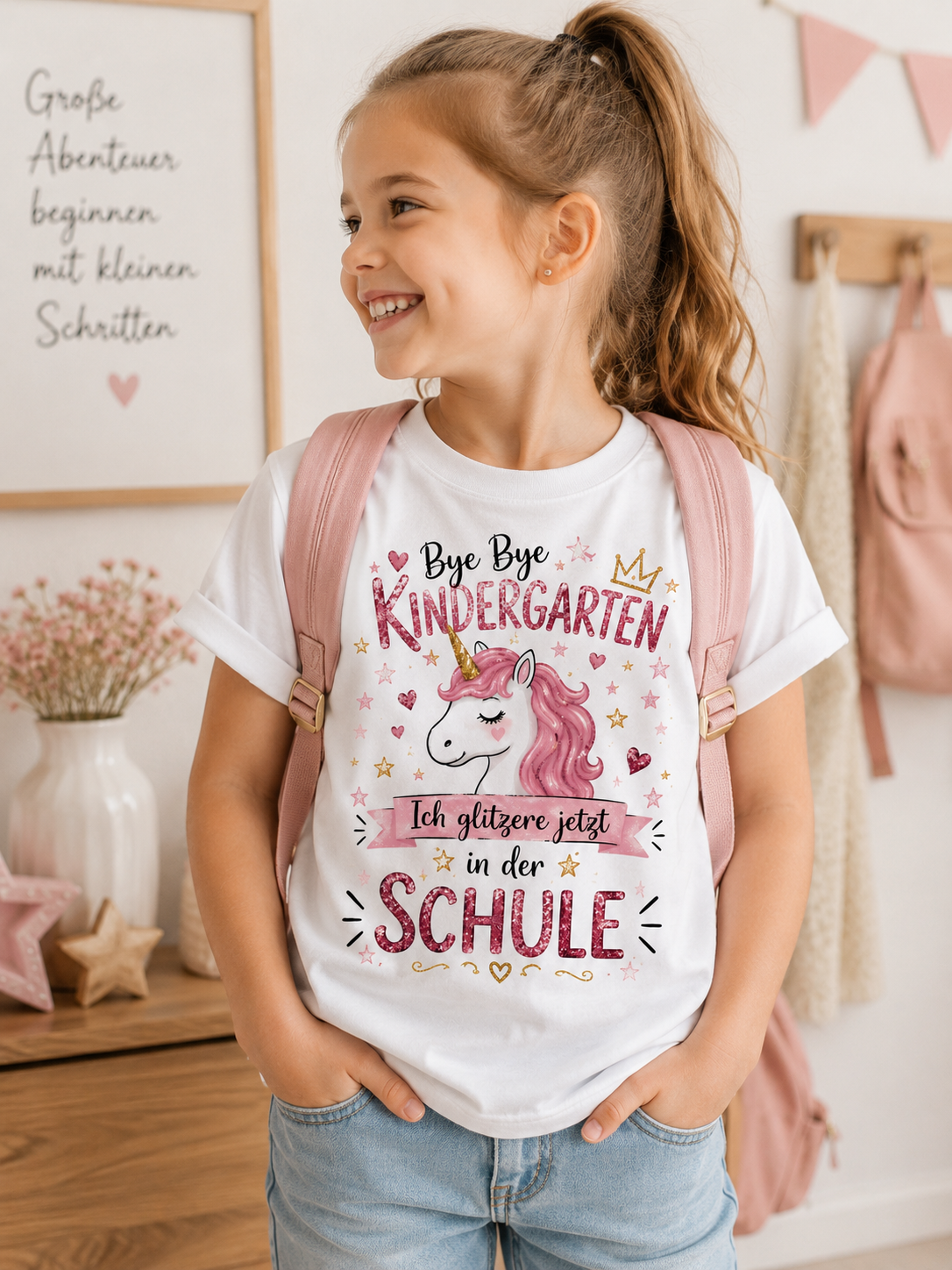 Einschulung Shirt Mädchen | Bye Bye Kindergarten Einhorn Shirt | Schulkind 2026 T-Shirt | Erster Schultag Geschenk | Einhorn Schule