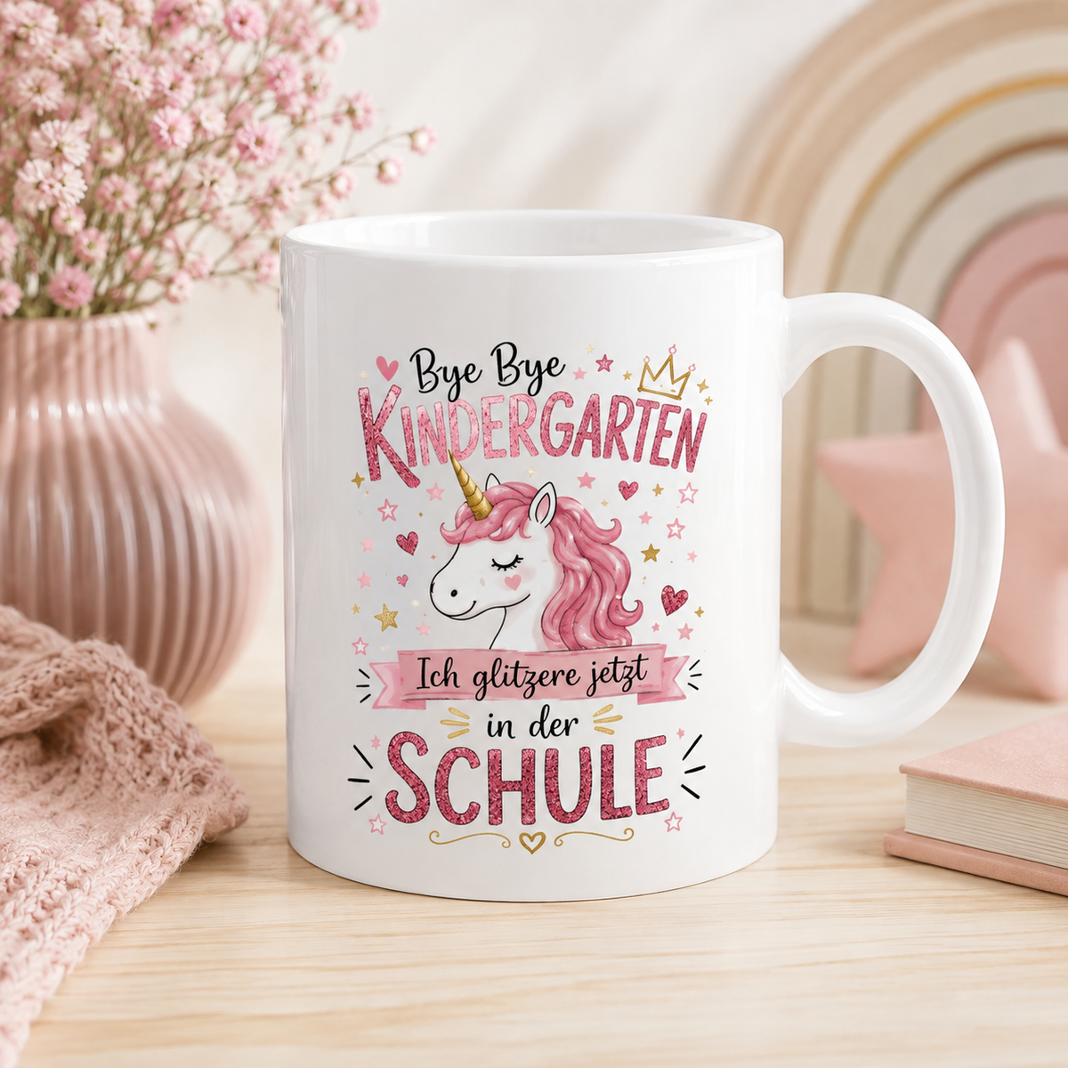 Einschulung Tasse Mädchen | Bye Bye Kindergarten Einhorn | Schulkind 2026 Geschenk | Tasse zum ersten Schultag | Einhorn Schultasse