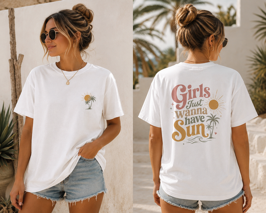 Girls Just Wanna Have Sun Shirt / Retro Sommer T-Shirt / Beach Shirt Damen / Palmen Shirt / Urlaub T-Shirt / Summer Backprint Shirt