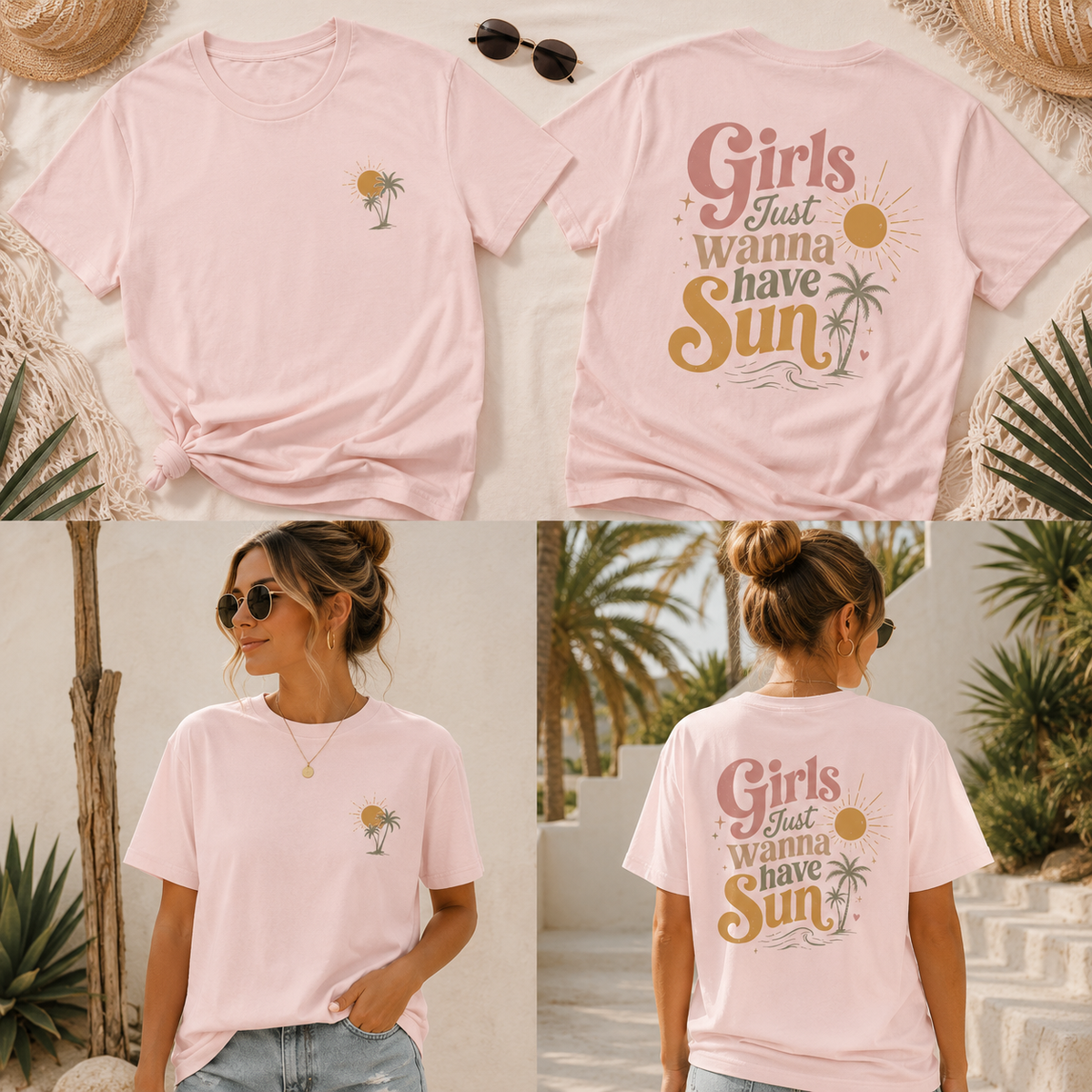Girls Just Wanna Have Sun Shirt / Retro Sommer T-Shirt / Beach Shirt Damen / Palmen Shirt / Urlaub T-Shirt / Summer Backprint Shirt