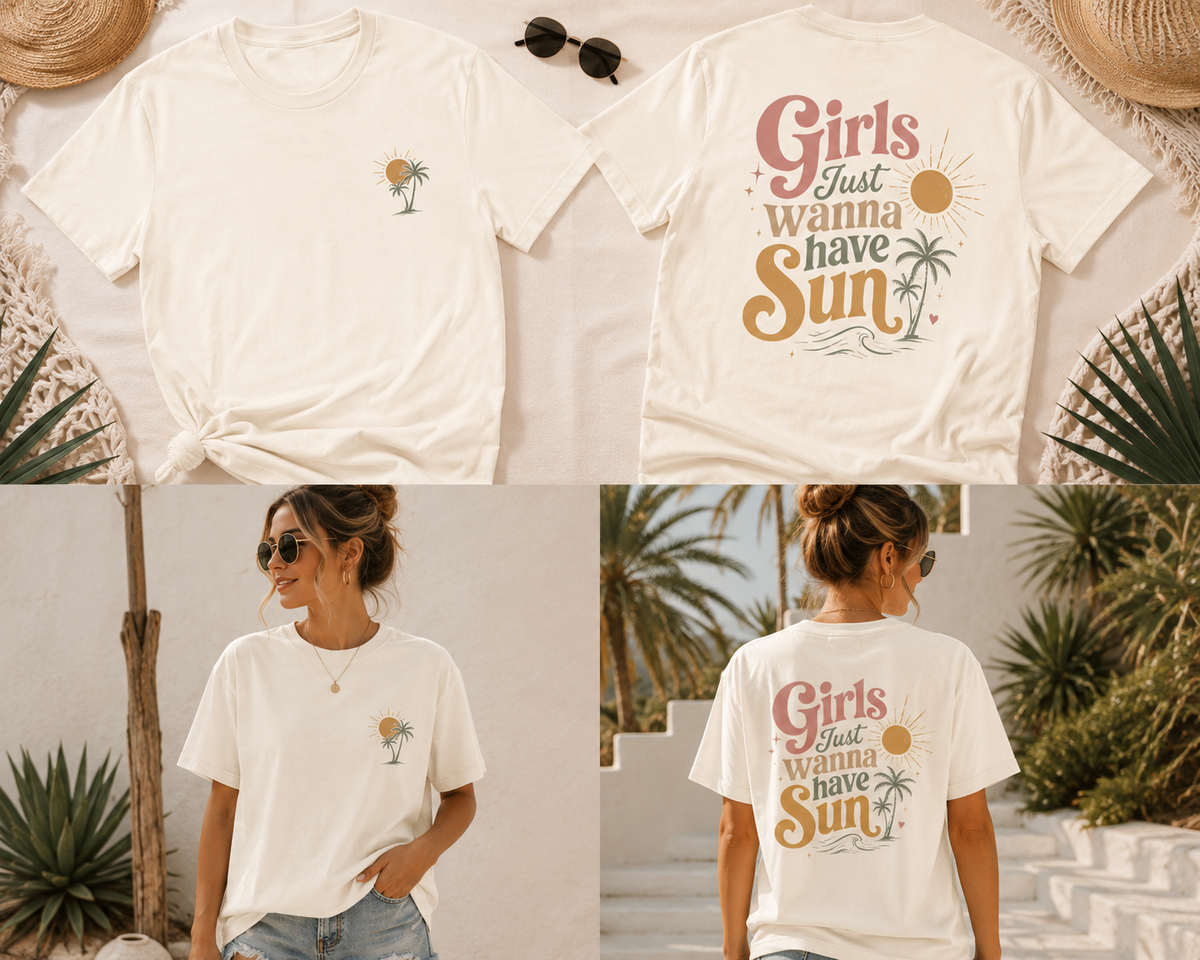 Girls Just Wanna Have Sun Shirt / Retro Sommer T-Shirt / Beach Shirt Damen / Palmen Shirt / Urlaub T-Shirt / Summer Backprint Shirt