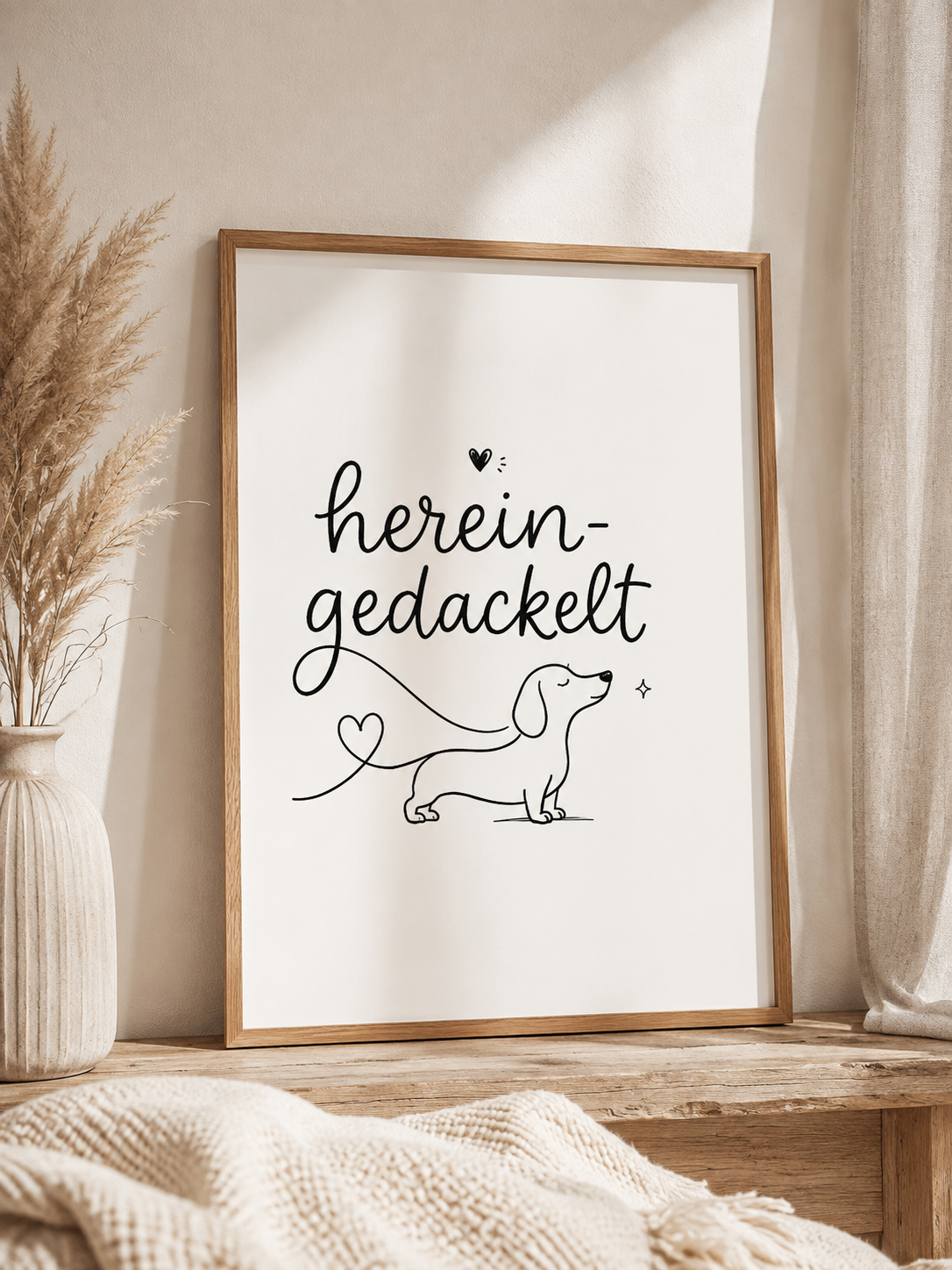Dackel Poster Herein gedackelt | Lustiges Hunde Poster | Dackel Wandbild | Geschenk für Dackel Liebhaber | Minimalistische Hundedeko