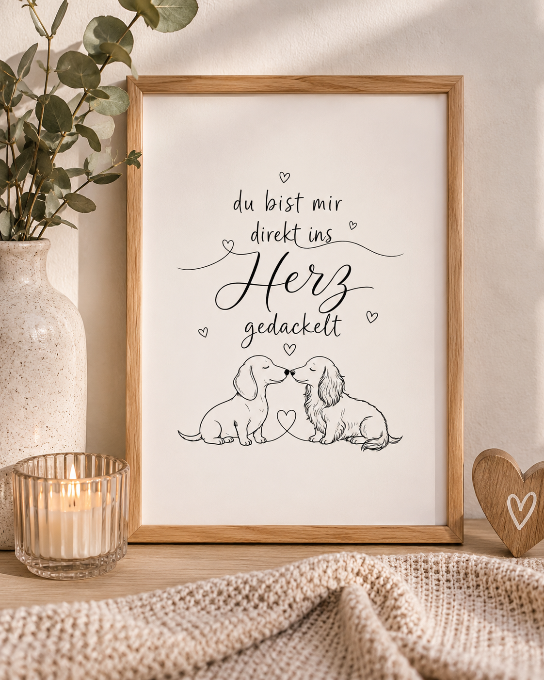 Dackel Poster Du bist mir direkt ins Herz gedackelt | Geschenk für Dackelliebhaber | Hunde Wandbild | Dackel Deko | Geschenk Hundemama