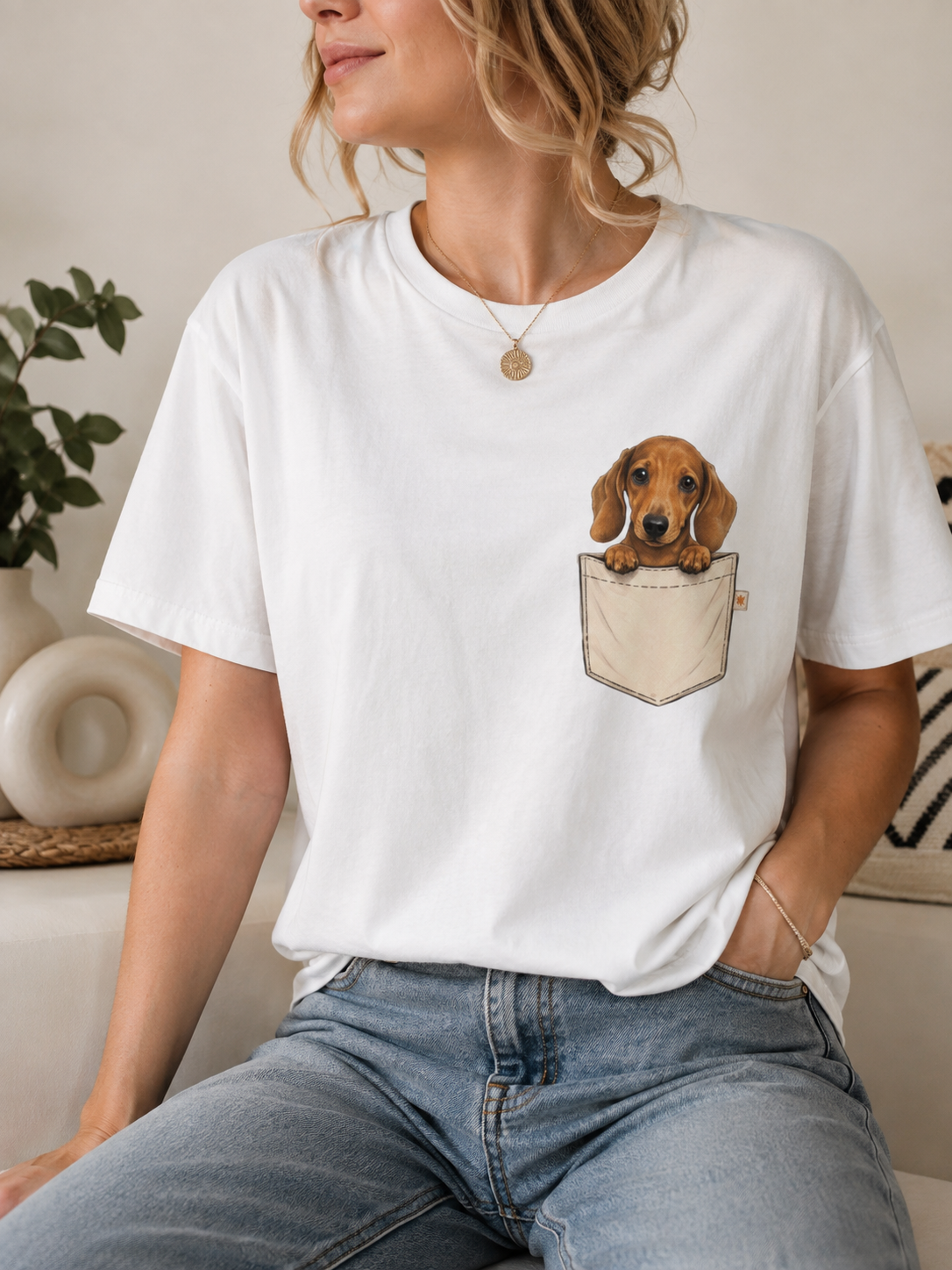 Dackel T-Shirt Damen | Süßes Dackel Shirt mit Taschen Motiv | Hunde T-Shirt | Dackel Geschenk | Geschenk für Hundemama
