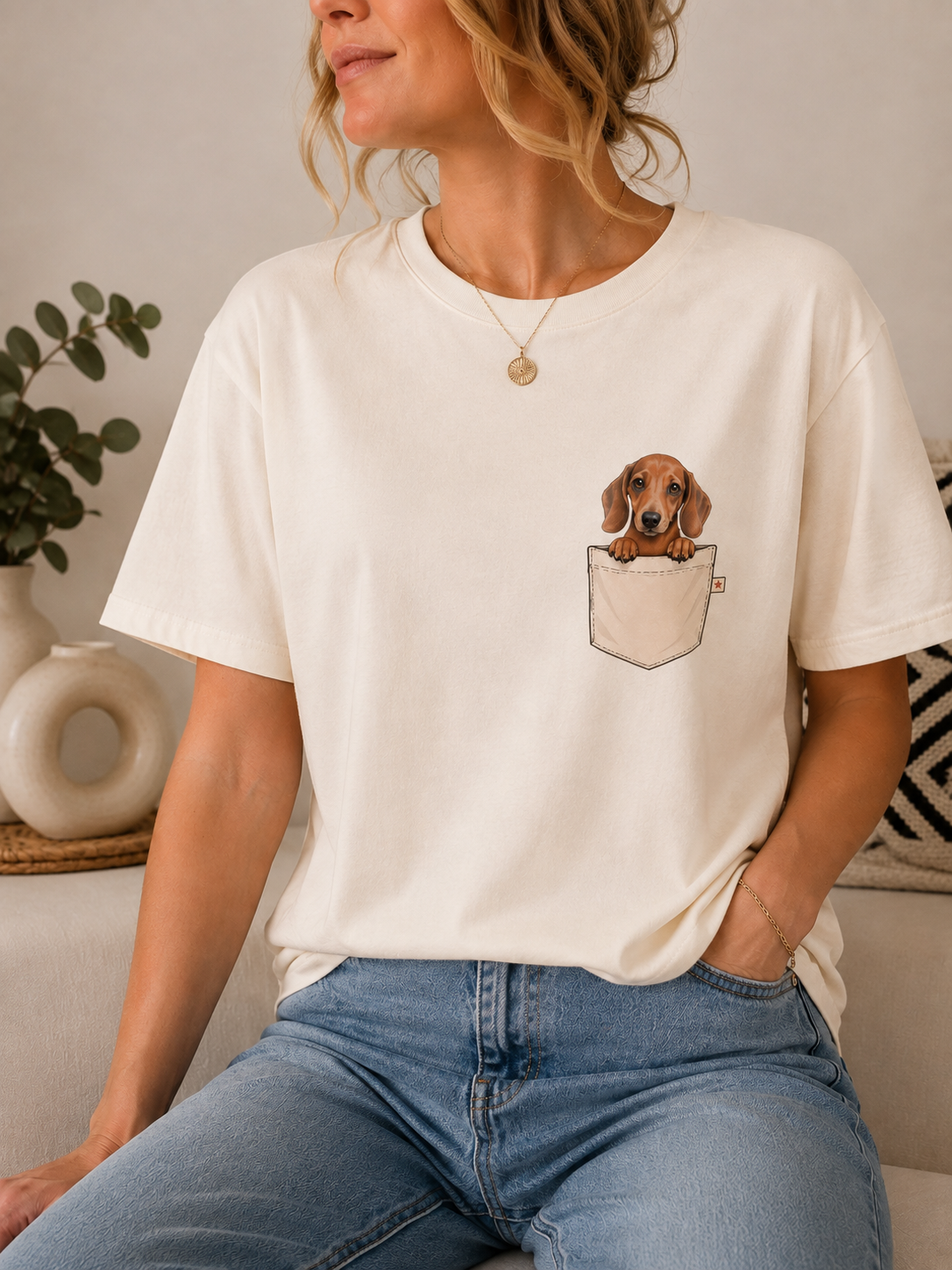 Dackel T-Shirt Damen | Süßes Dackel Shirt mit Taschen Motiv | Hunde T-Shirt | Dackel Geschenk | Geschenk für Hundemama