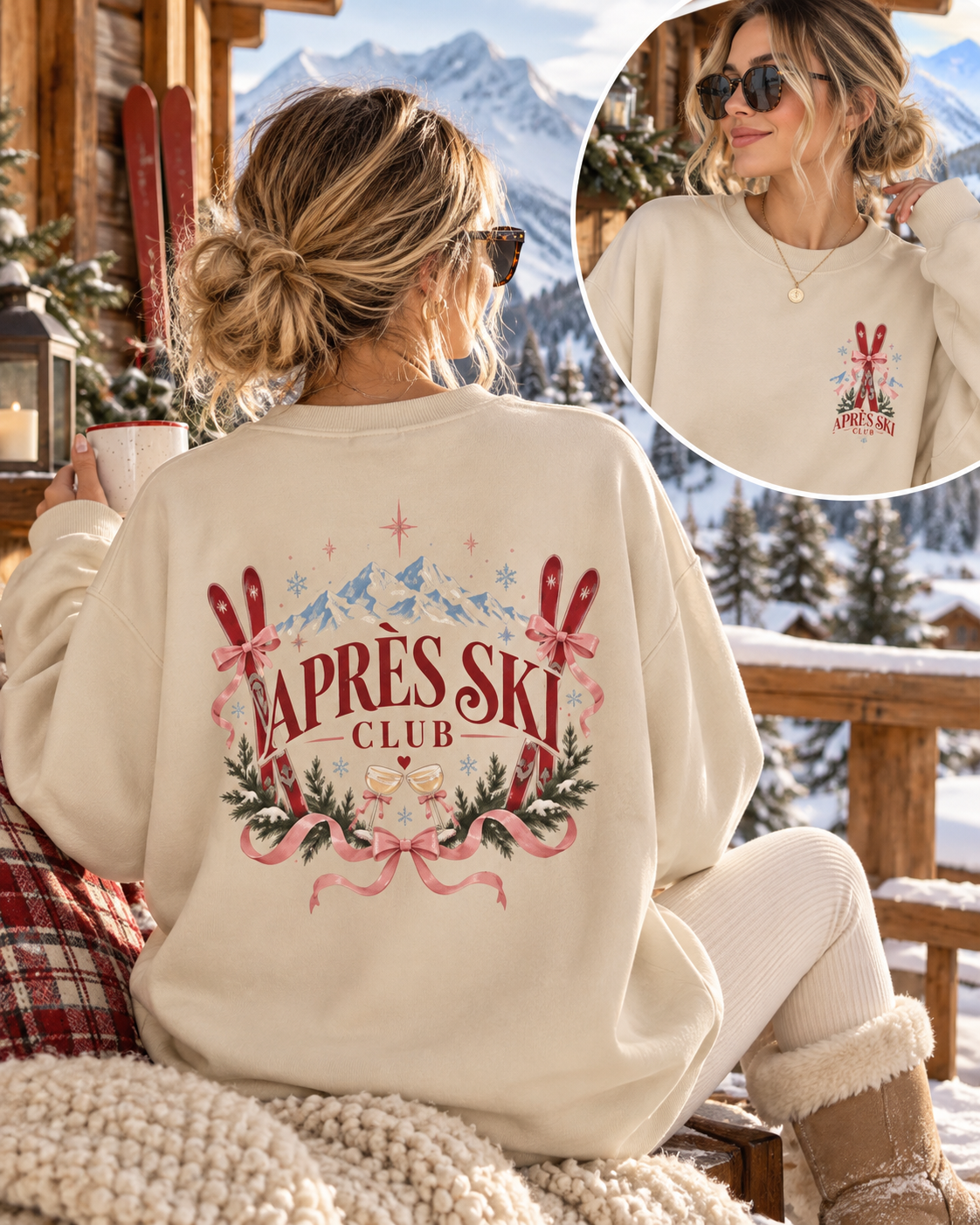 Après Ski Club Pullover Damen | Ski Sweatshirt mit Rückenprint | Winter Pullover Après Ski | Ski Urlaub Outfit | Geschenk Skifahrerin