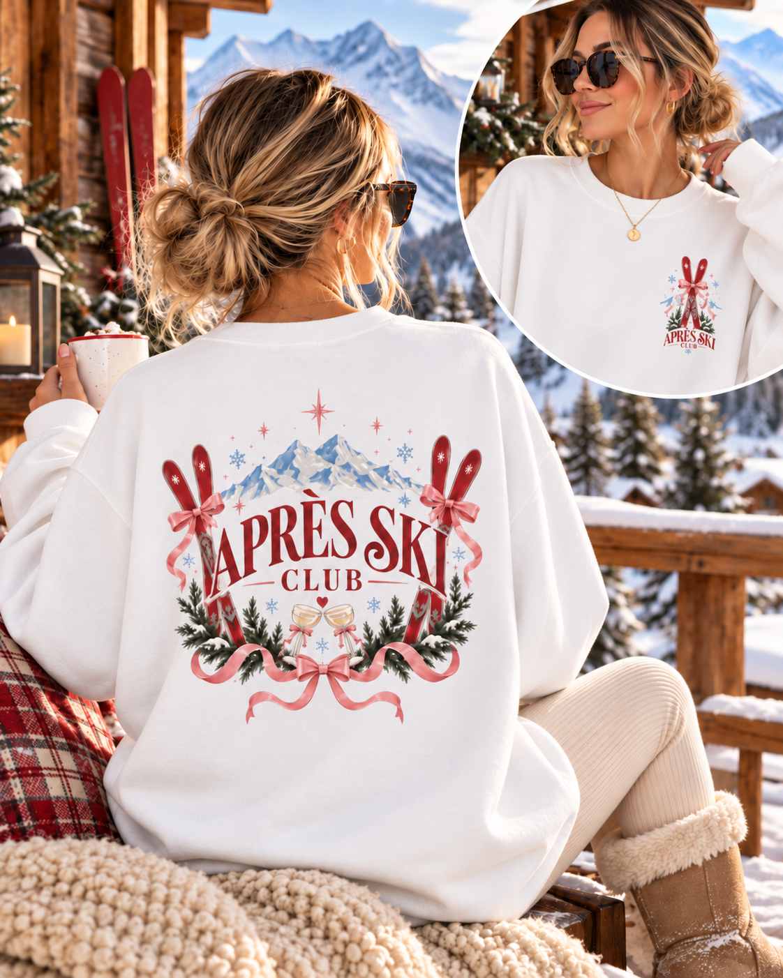 Après Ski Club Pullover Damen | Ski Sweatshirt mit Rückenprint | Winter Pullover Après Ski | Ski Urlaub Outfit | Geschenk Skifahrerin