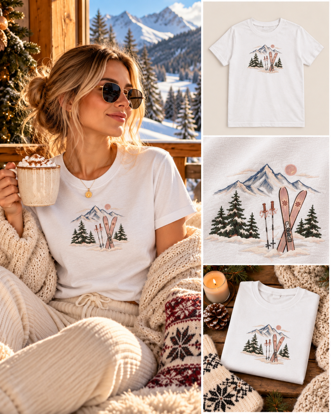 Ski Shirt Damen | Winter T-Shirt mit Berg & Ski Motiv | Après Ski Outfit | Skiurlaub Shirt | Cozy Mountain Shirt