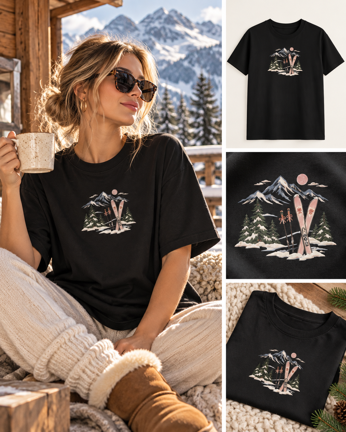 Ski Shirt Damen | Winter T-Shirt mit Berg & Ski Motiv | Après Ski Outfit | Skiurlaub Shirt | Cozy Mountain Shirt