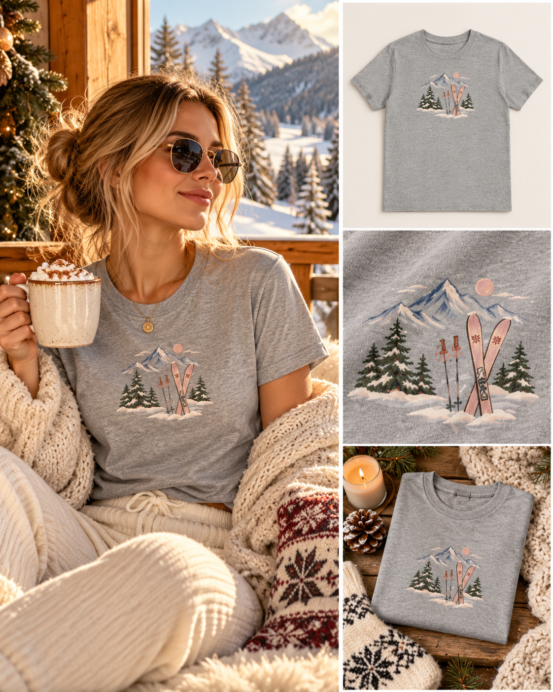 Ski Shirt Damen | Winter T-Shirt mit Berg & Ski Motiv | Après Ski Outfit | Skiurlaub Shirt | Cozy Mountain Shirt