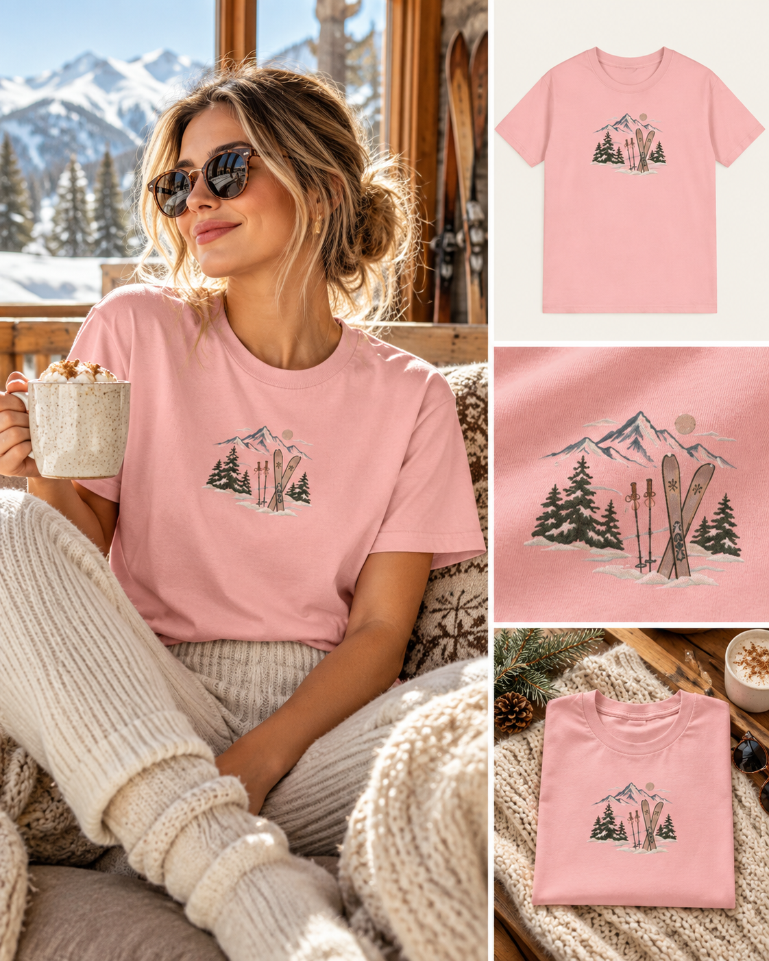 Ski Shirt Damen | Winter T-Shirt mit Berg & Ski Motiv | Après Ski Outfit | Skiurlaub Shirt | Cozy Mountain Shirt