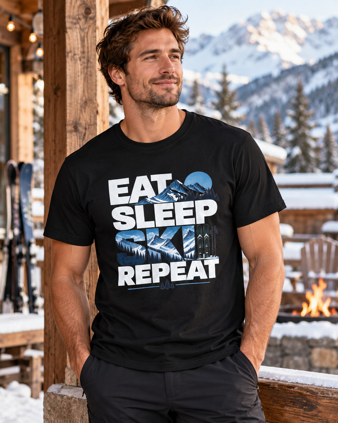 Ski Shirt Herren | Eat Sleep Ski Repeat T-Shirt | Skifahrer Geschenk | Skiurlaub Outfit Herren | Après Ski Shirt | Winter Sport Shirt