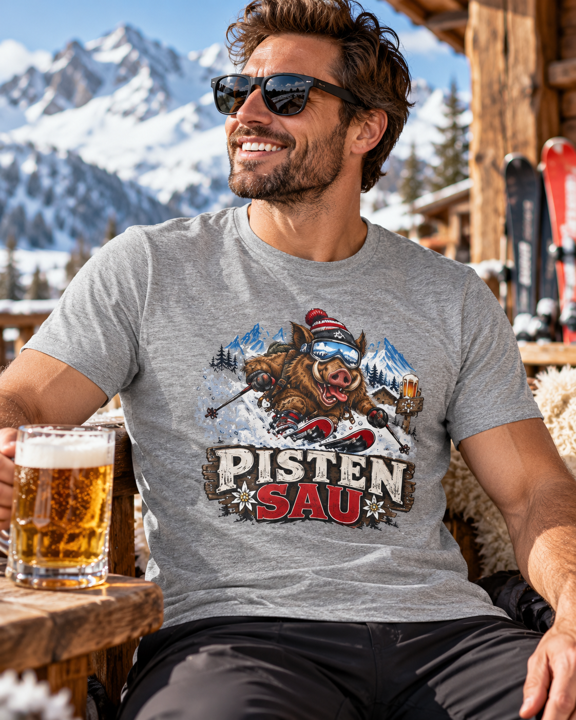Ski Shirt Herren Pisten Sau| Lustiges Après Ski T-Shirt | Skifahrer Geschenk Männer | Skiurlaub Shirt Herren | Wintersport Shirt
