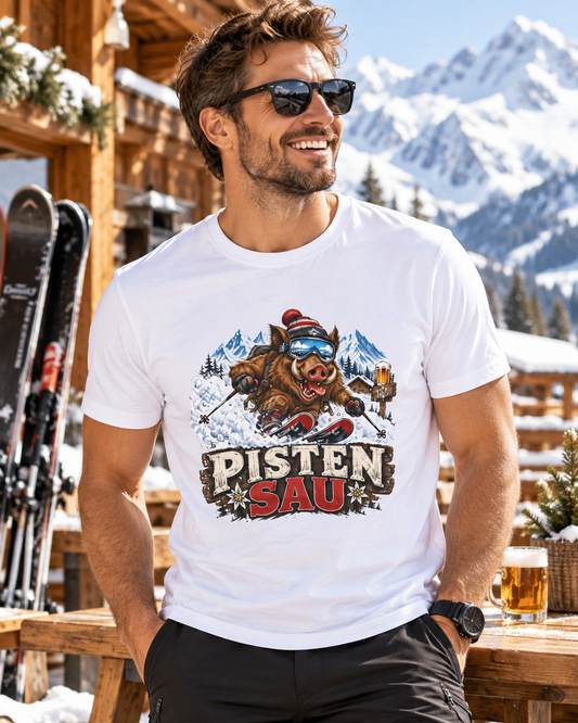 Ski Shirt Herren Pisten Sau| Lustiges Après Ski T-Shirt | Skifahrer Geschenk Männer | Skiurlaub Shirt Herren | Wintersport Shirt