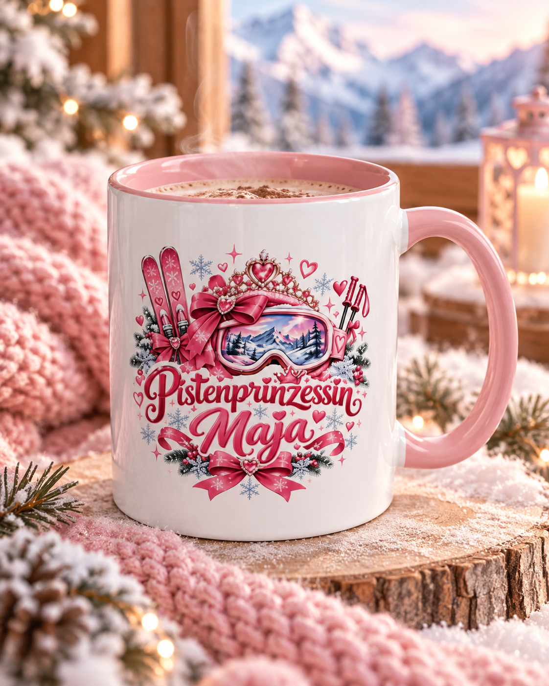Personalisierte Ski Tasse Damen | Pistenprinzessin mit Name | Skifahrerin Geschenk | Ski Tasse | Skiurlaub Geschenk | Tasse personalisiert