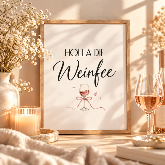 Holla die Weinfee - Lustiges Weinposter für Küche & Esszimmer