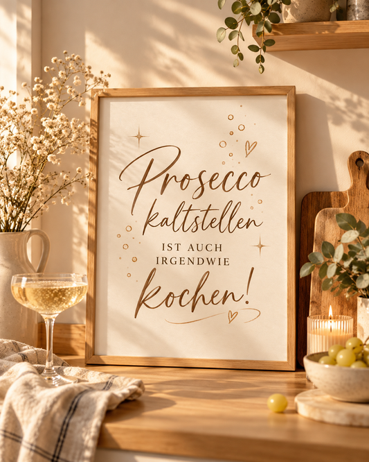 Prosecco kaltstellen ist auch irgendwie kochen - Lustiges Küchenposter