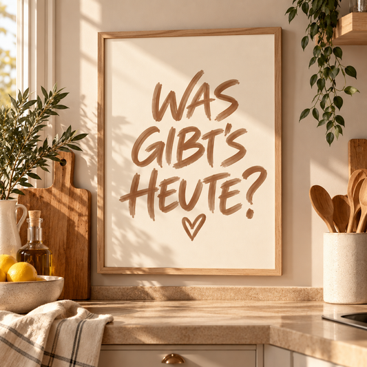 Was gibt´s heute? - Modernes Küchenposter mit Spruch