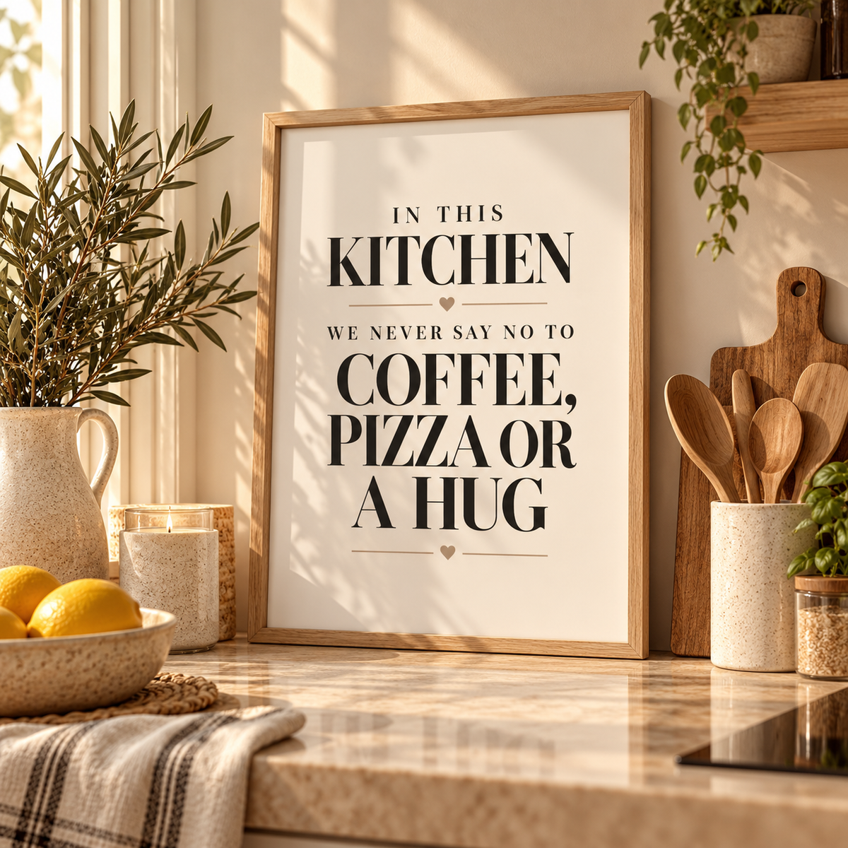 Coffee, Pizza or a hug - Modernes Küchenposter