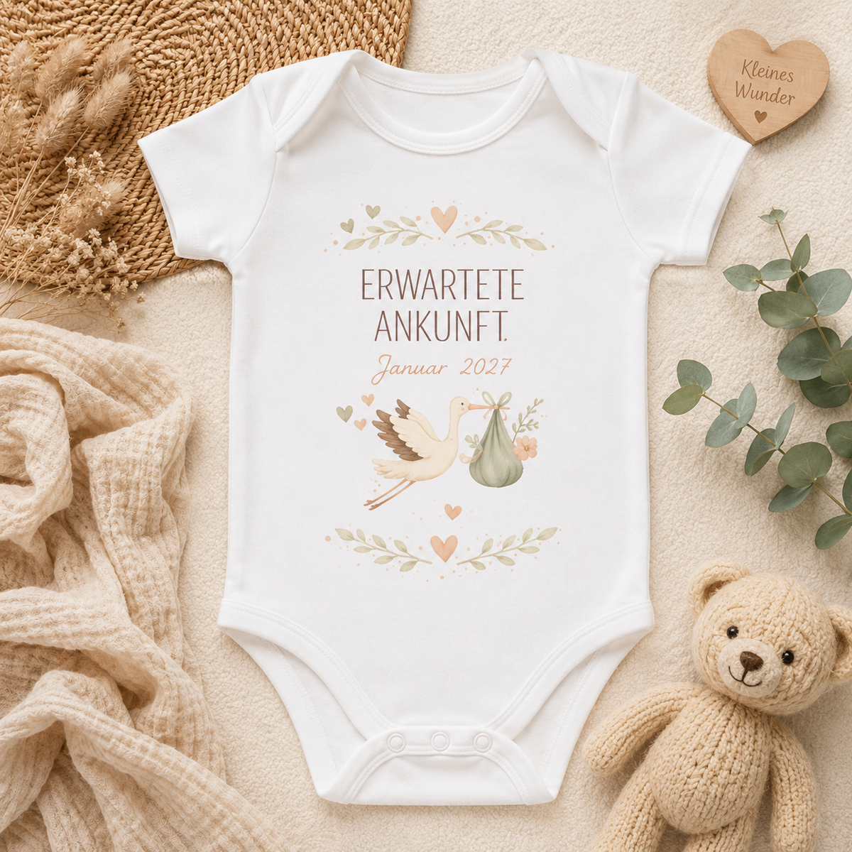 Schwangerschaftsverkündung Baby Body personalisiert | Erwartete Ankunft