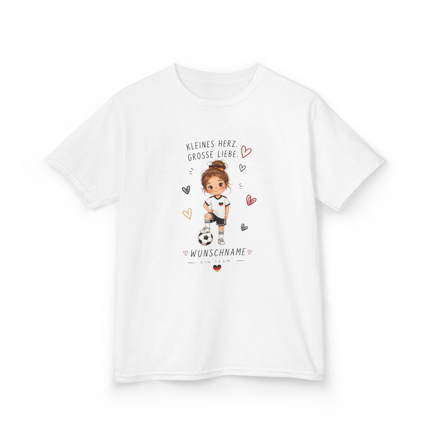 Fußball Mädchen Shirt Personalisiert | Kinder T-Shirt mit Name | Deutschland Fan Shirt | Kleines Herz Große Liebe | Fußball Geschenk