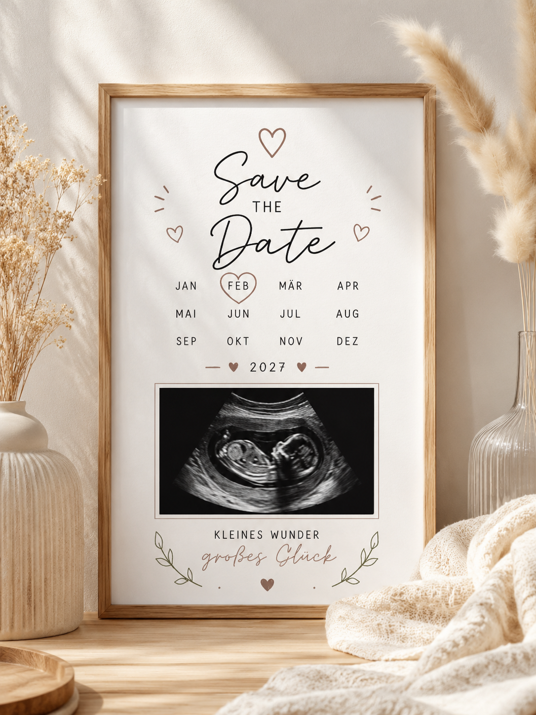 Save the Date Schwangerschaftsverkündung Poster | Personalisierbar mit Ultraschallbild & Monat